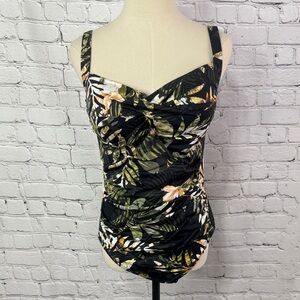 Niptuck Swim Black Palm Haze Tropical One Piece Swimsuit Size 12 NWOT